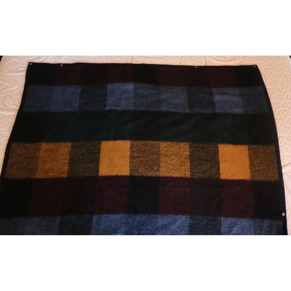Vintage Biederlack Blanket Throw USA Made Geometric Side Zip Snap Button 62x54